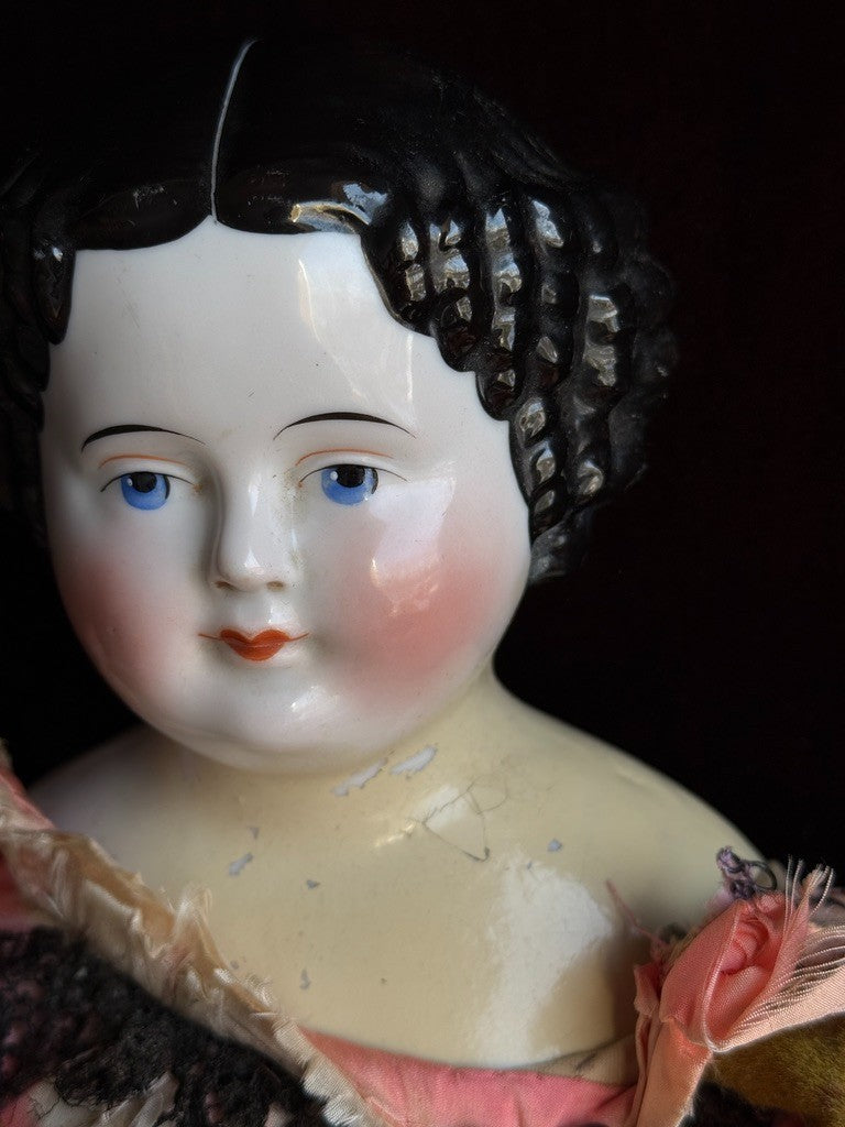 Antique German 21.75” Flat Top Highbrow China Shoulder Head Doll