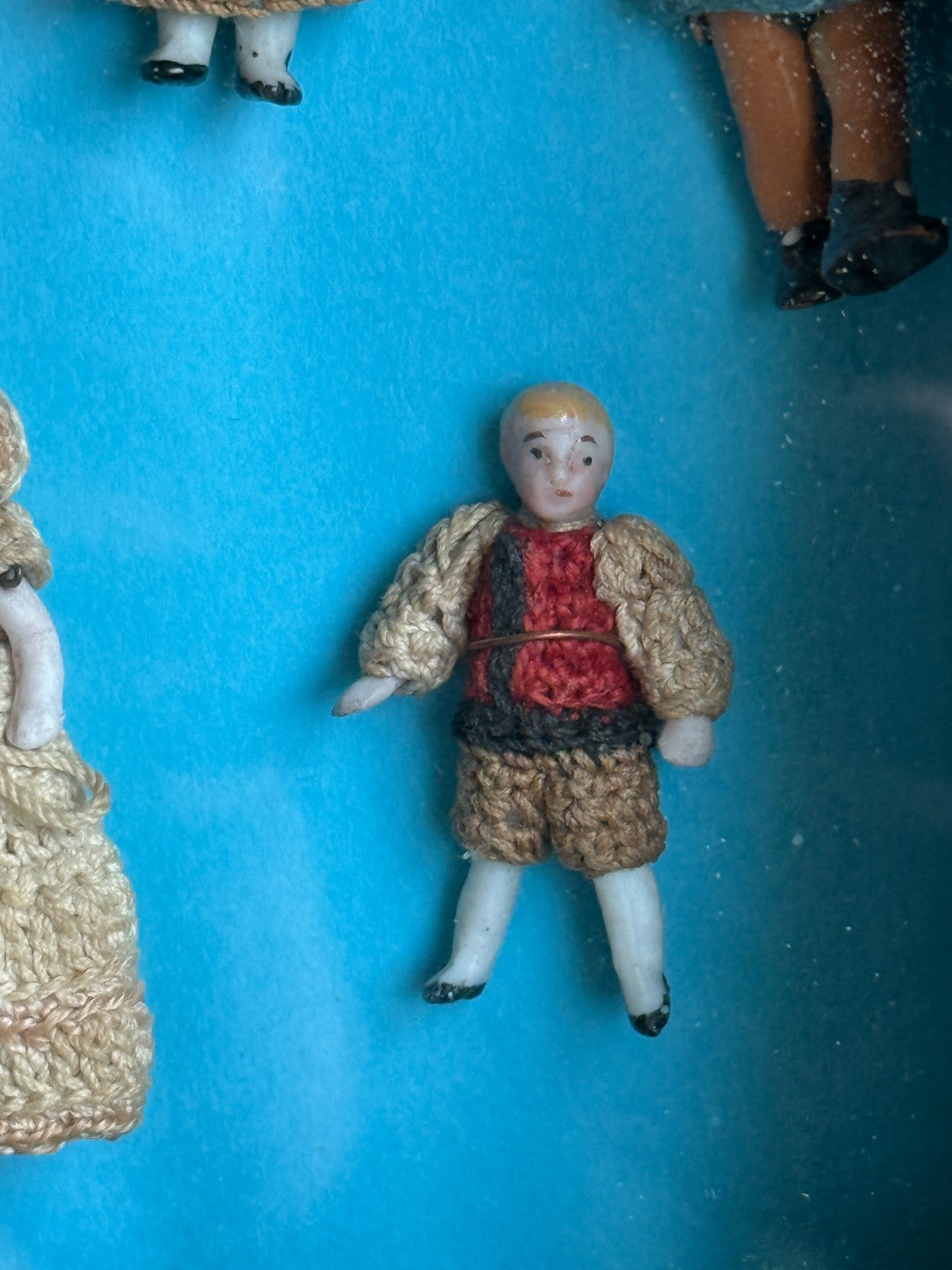 Antique Miniature Hertwig Carl Horn Dolls Framed Display 9 German Bisque Dolls