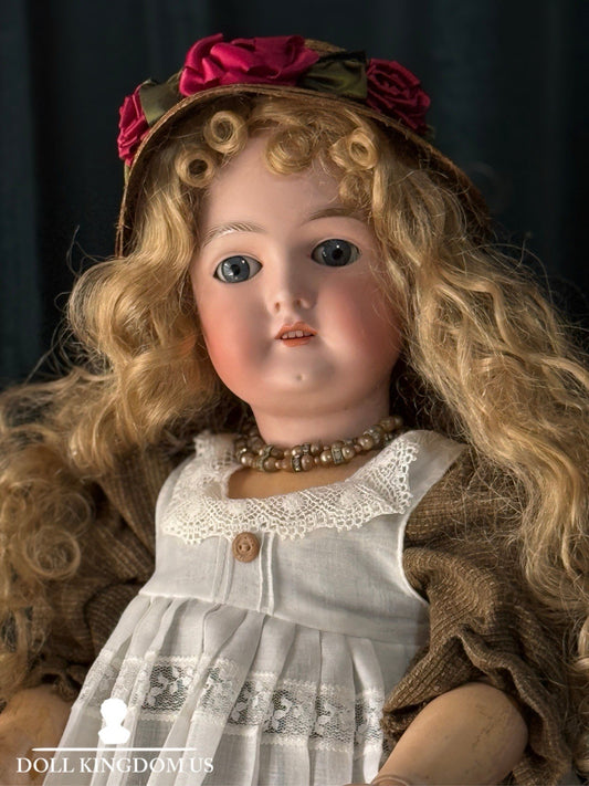 Antique German Queen Louise Doll Bisque Head Composition Body 24” Doll