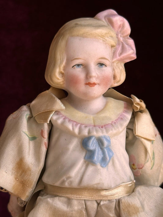 Rare Antique German Hertwig 6.75” Bisque Molded Torso Character Dollhouse Doll