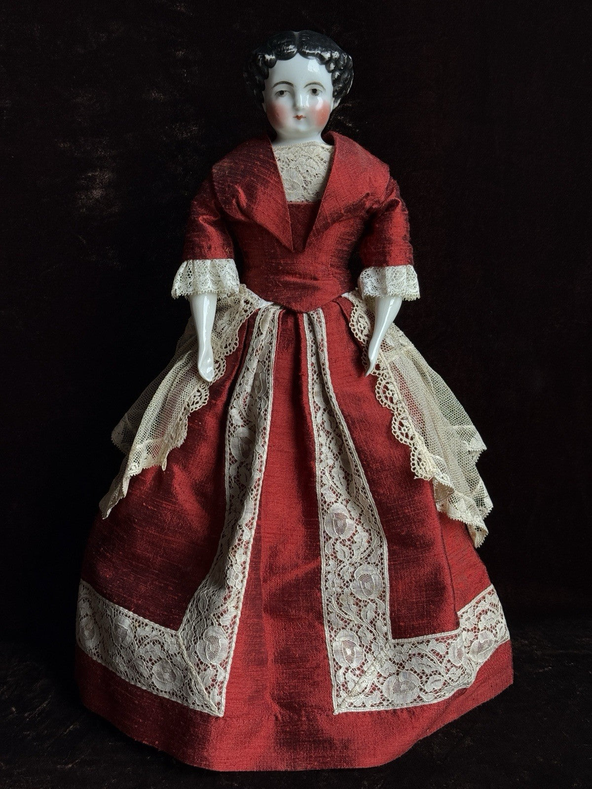 Antique German 14” Flat Top China Head Fashion Doll with Brown Eyes
