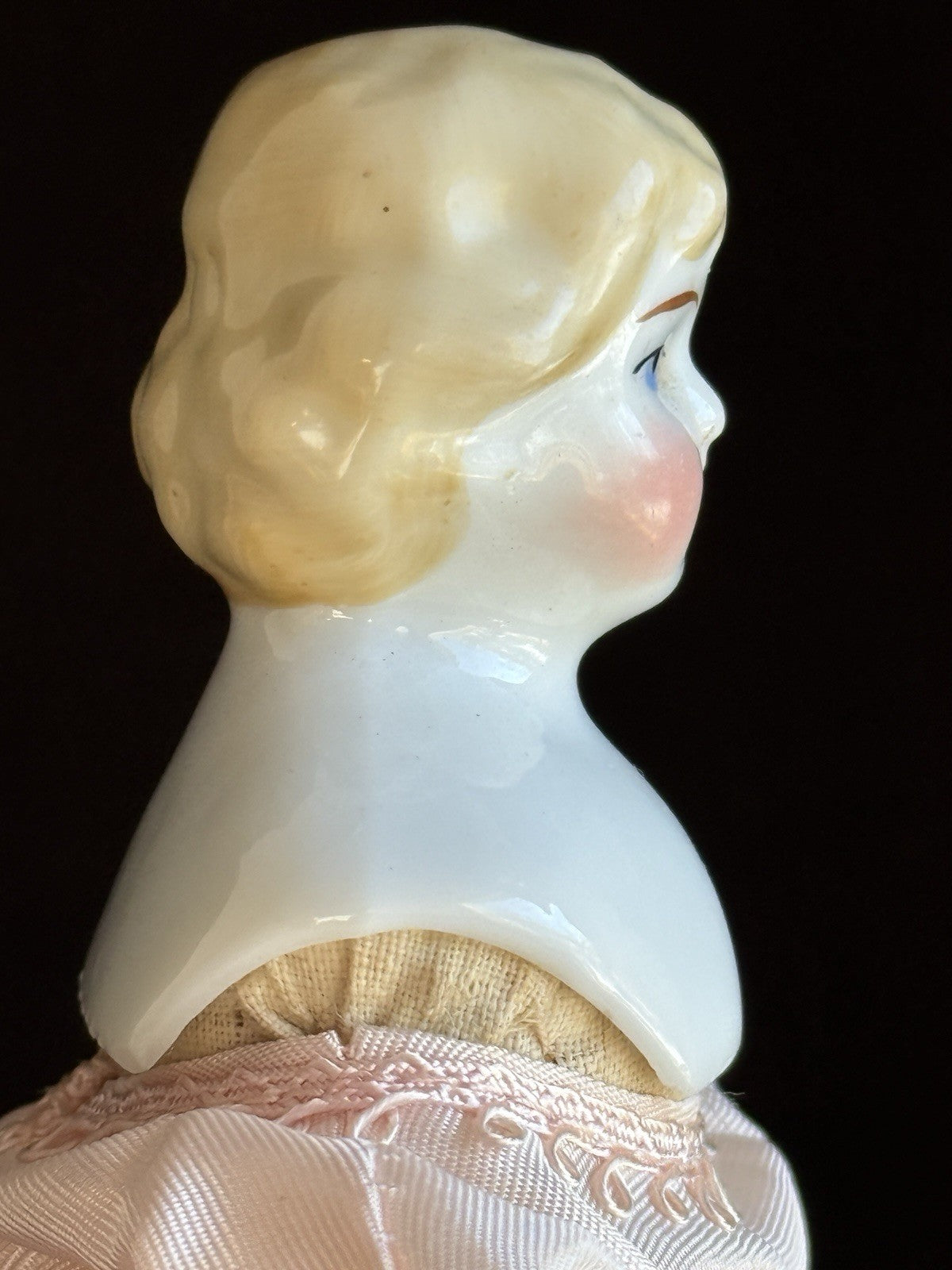 Antique German 7.5” Bisque Cloth Miniature Dollhouse China Doll