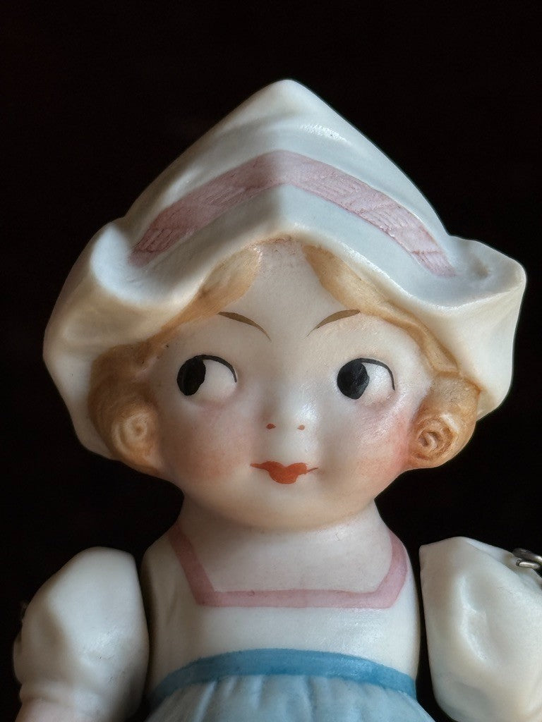 Lot of 2 Antique German and Japan Miniature All Bisque Dutch Dolls