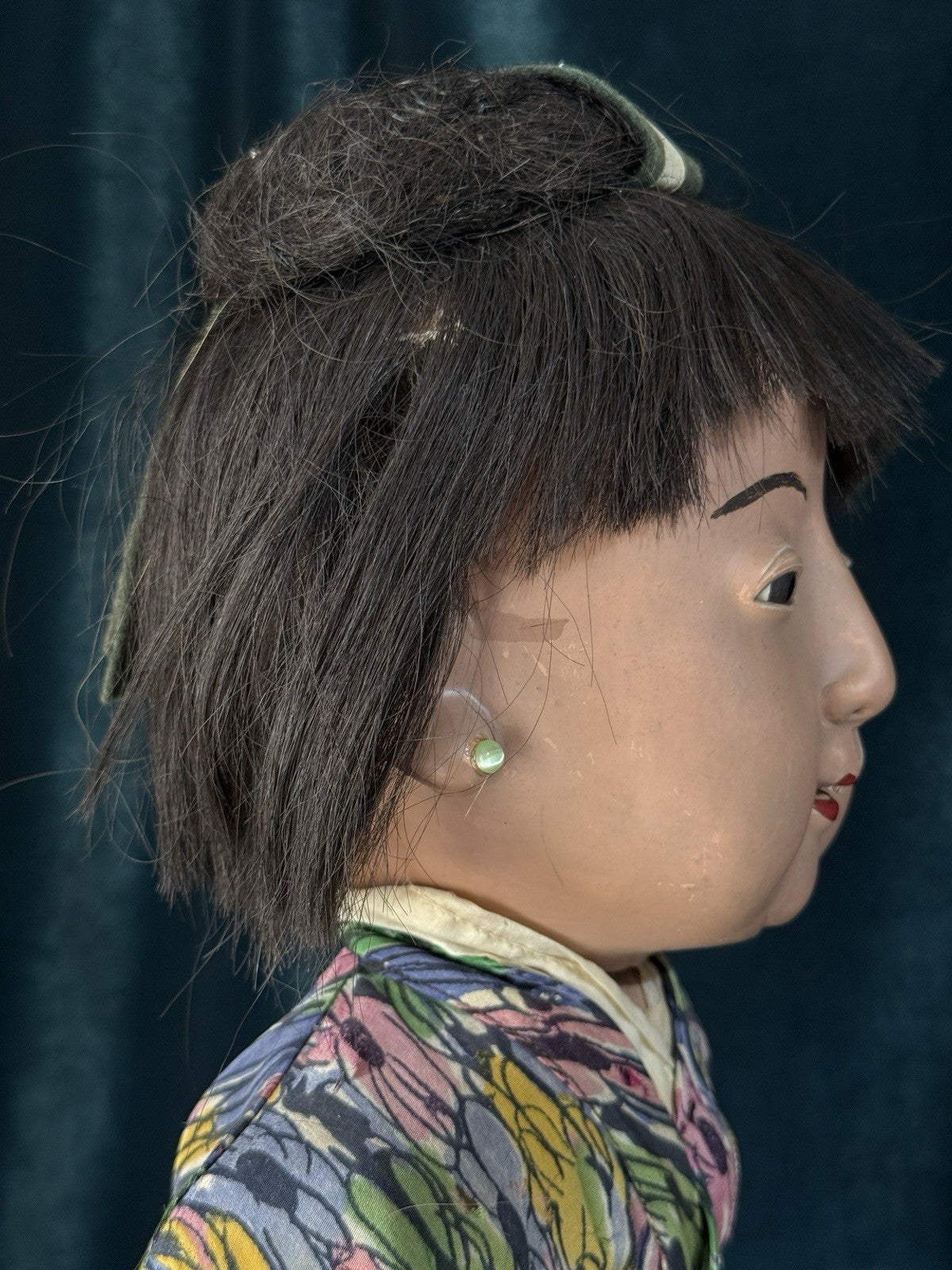 Antique Japanese Large 23” Ichimatsu Gofun Oriental Doll Open Mouth With Teeth