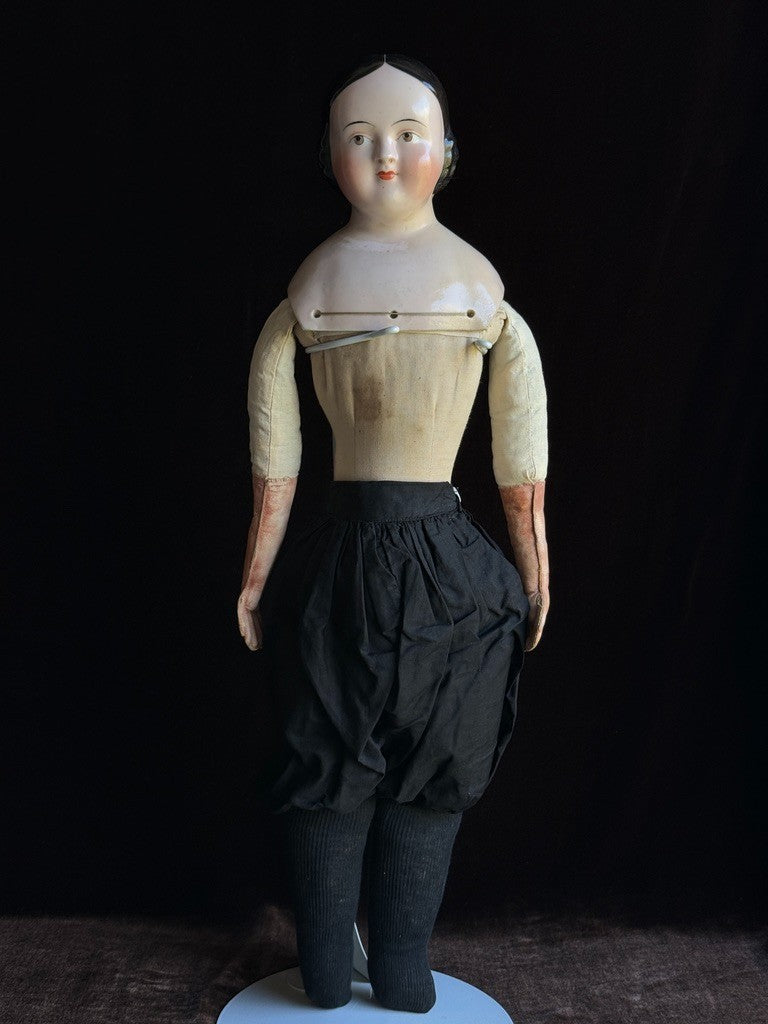 Large Antique German 25” Covered Wagon China Head Doll with Brown Eyes