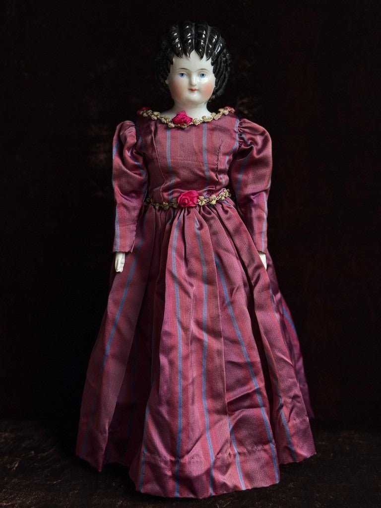 Rare Antique German 15” Alt Beck Gottschalk Curly Top Brunette China Head Doll