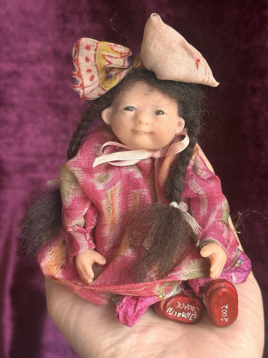 OOAK Miniature Handmade Elizabeth Cooper 6” Polymer Clay Cloth Girl Doll