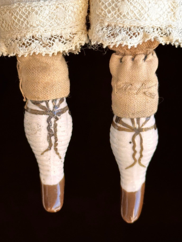 Antique German Hertwig Cabinet Size 8” Bisque Molded Shoulder Plate and Hat Doll
