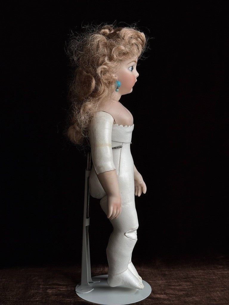 Vintage Porcelain 1967 Leather 15” Reproduction of Antique French Bru Jne Doll