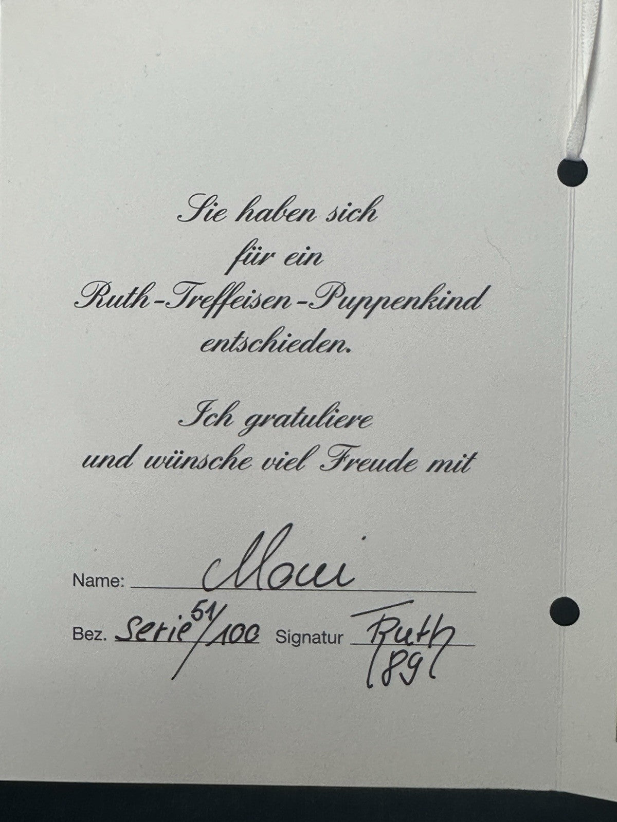 Collectible Artist 22” Porcelain Doll “Moni” by Ruth Treffeisen LE 51/100 COA