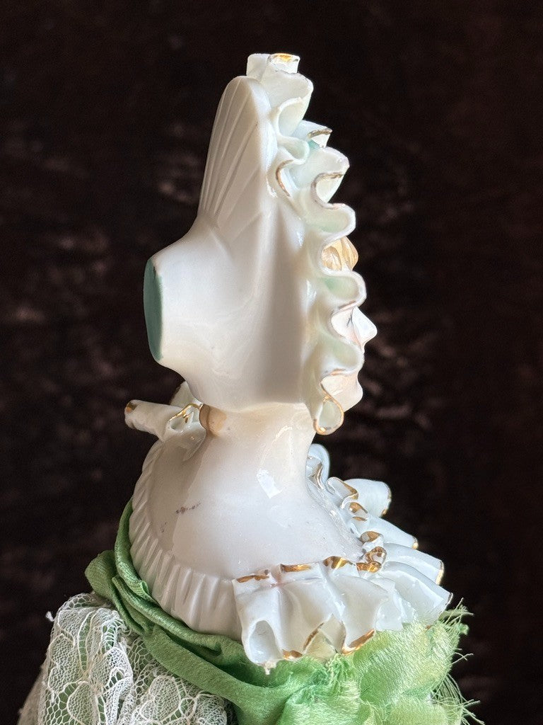 Vintage Japan (?) Cabinet Size 11.75” Dresden Style Molded Lace China Bust Doll