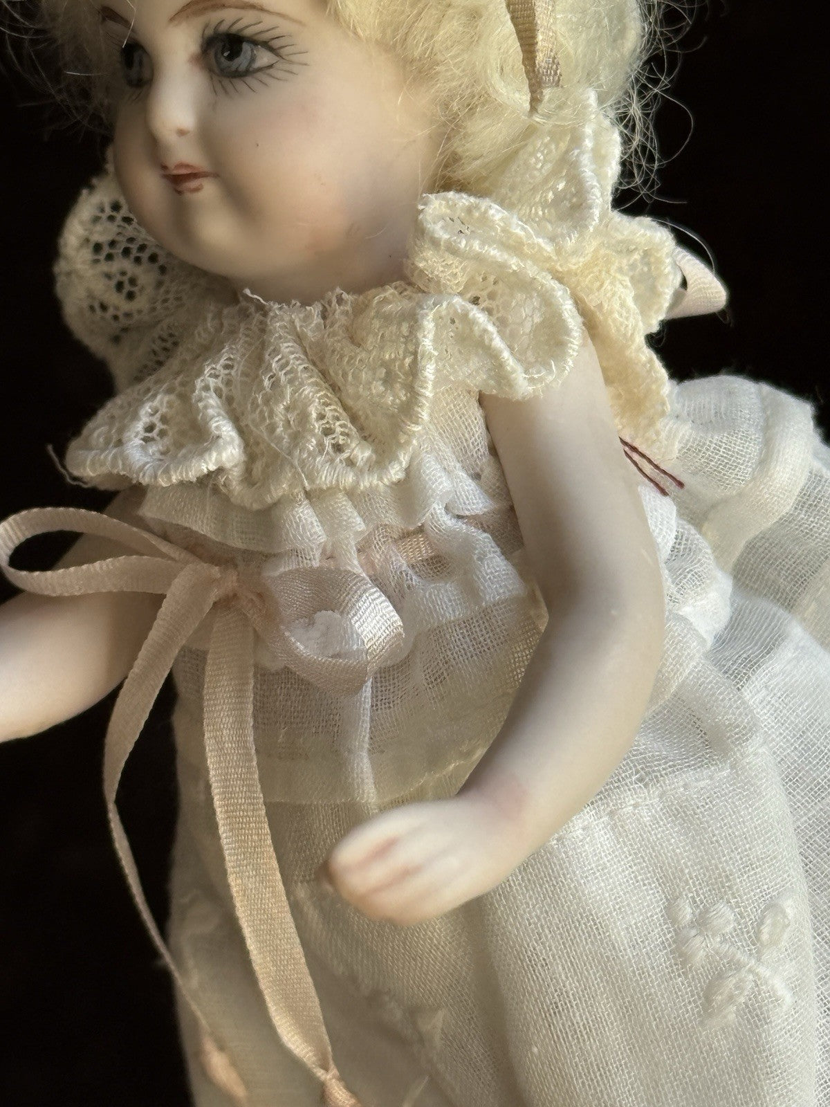 Miniature 5.25” Cathy Hansen Porcelain Repro Antique Mignonette Dollhouse Doll