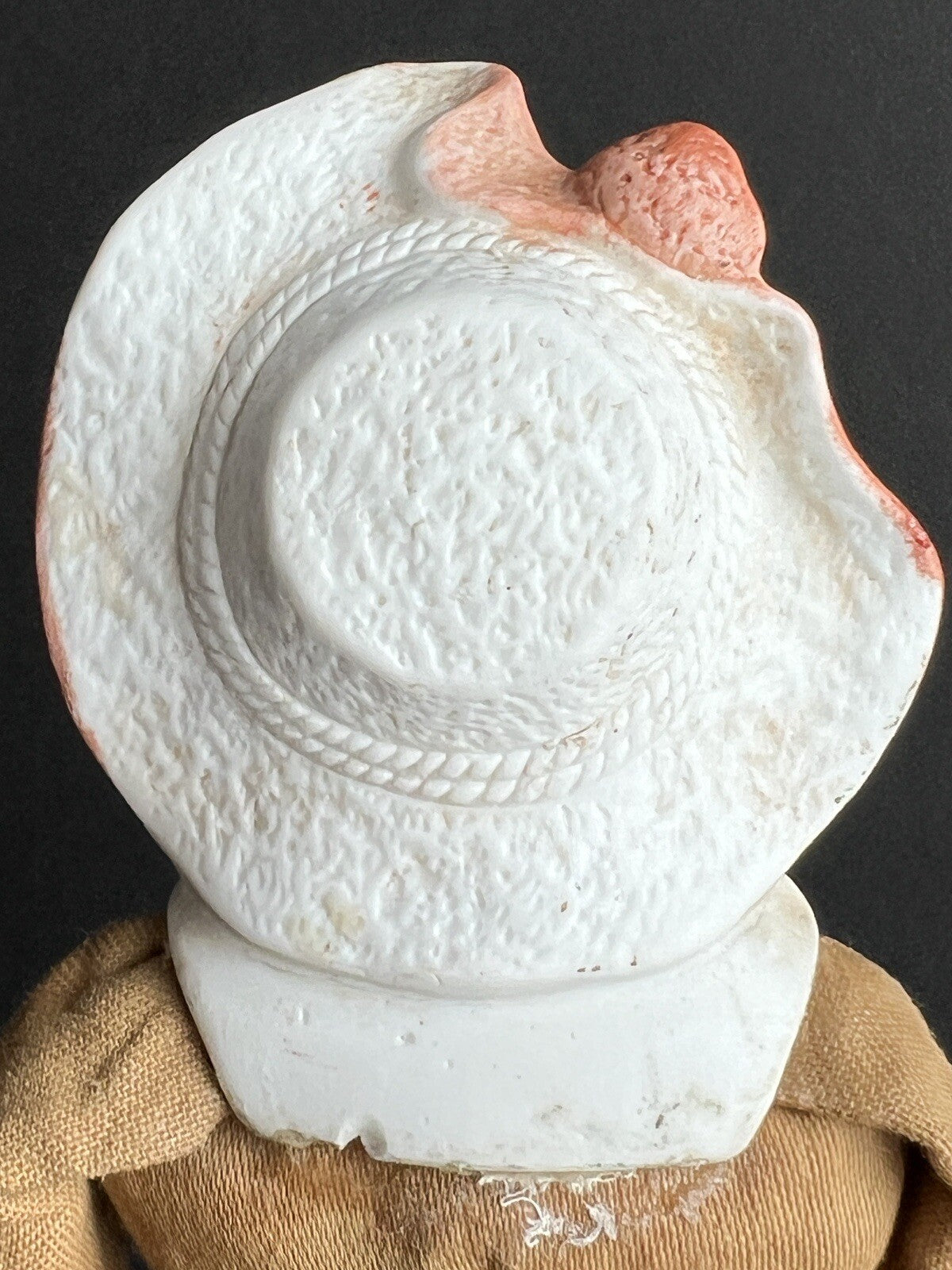 Antique German Hertwig 11.5” Molded Hat Bisque Shoulder Head Doll