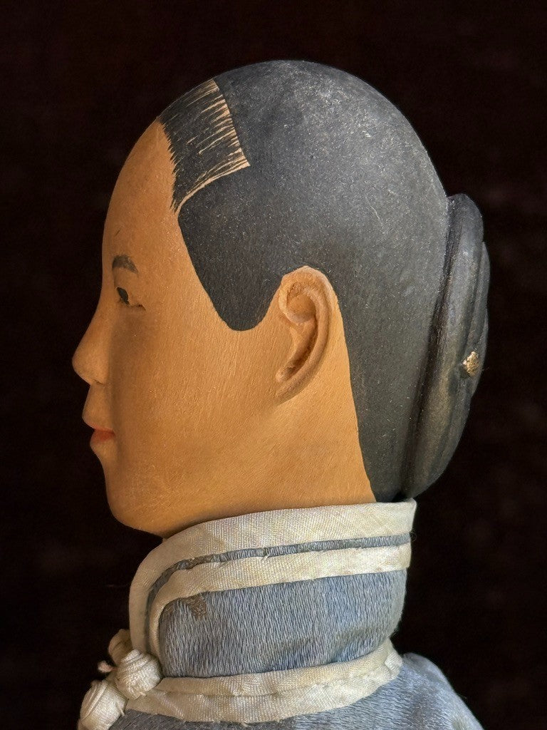 Antique Chinese 12" Door of Hope Mission Carved Wood Cloth Female Doll