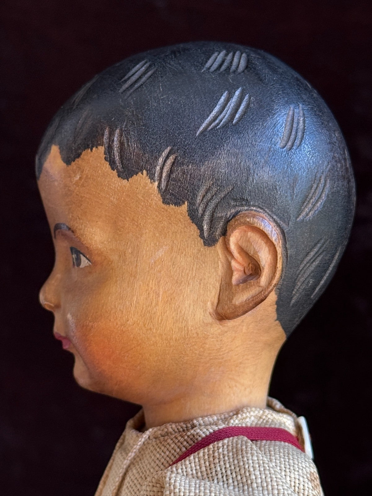 Rare Large Vintage 11” Swiss Huggler Wood Carved Jointed Boy Doll