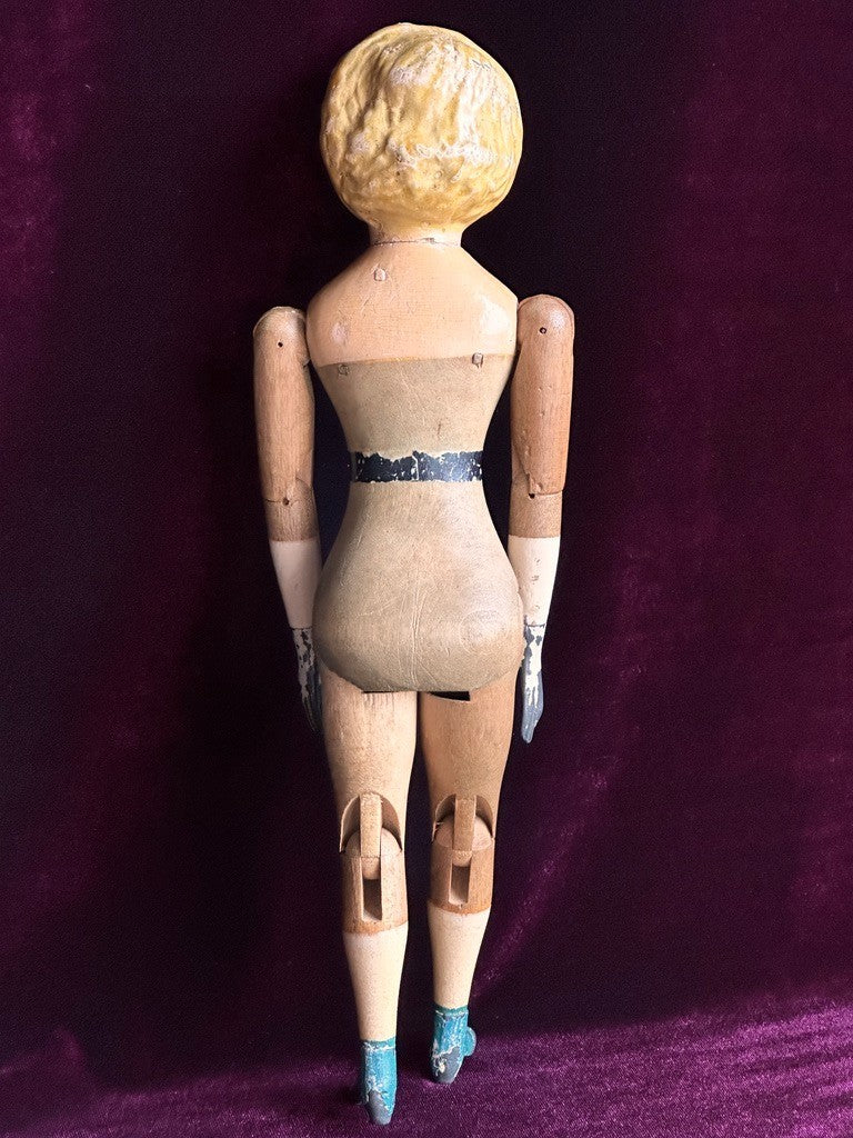 Antique American Mason & Taylor 11.5” Papier Mache Wood Metal Doll