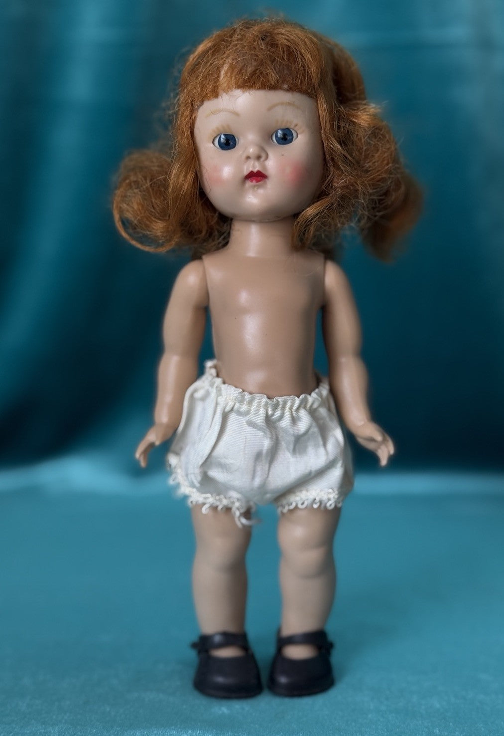 Vintage 1950’s Vogue Hard Plastic SLW Ginny Doll Green Fur Trimmed Coat Outfit