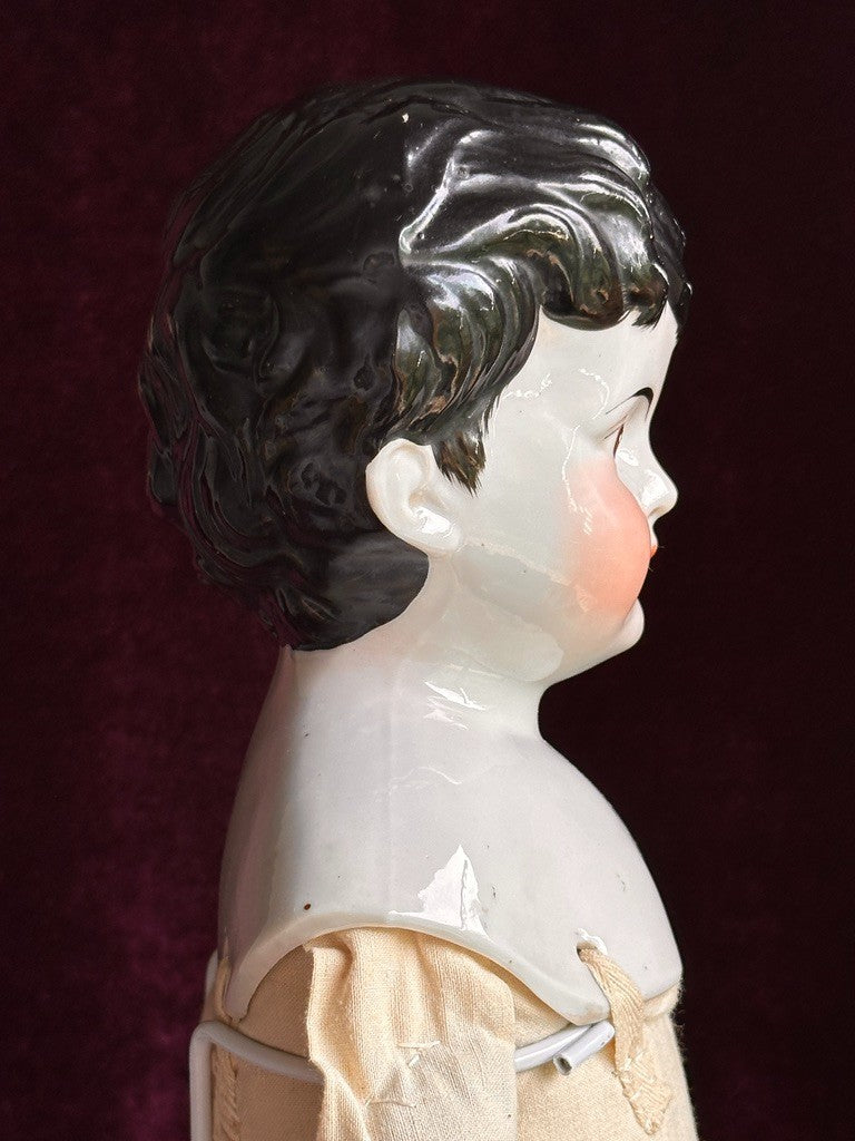 Rare Large Antique German 24” Brown Eyes China Shoulder Head Boy Doll