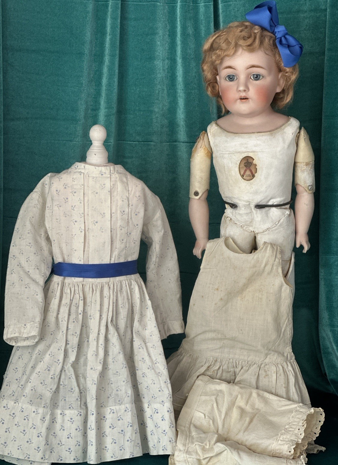 Antique JDK Kestner Mold Dep 154.13 25” Doll Bisque Head Leather Body Sticker