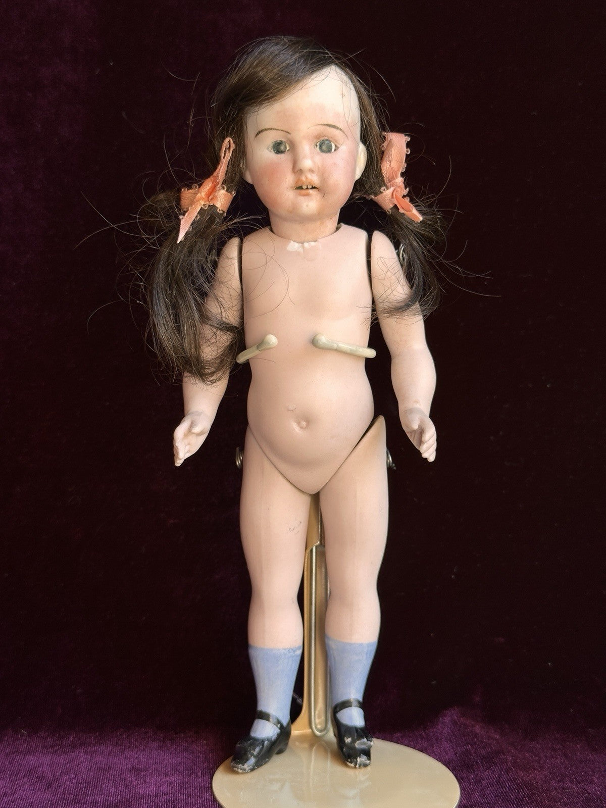 Large 8.5” Antique German Simon Halbig (?) All Bisque Mignonette Doll Knoch Head