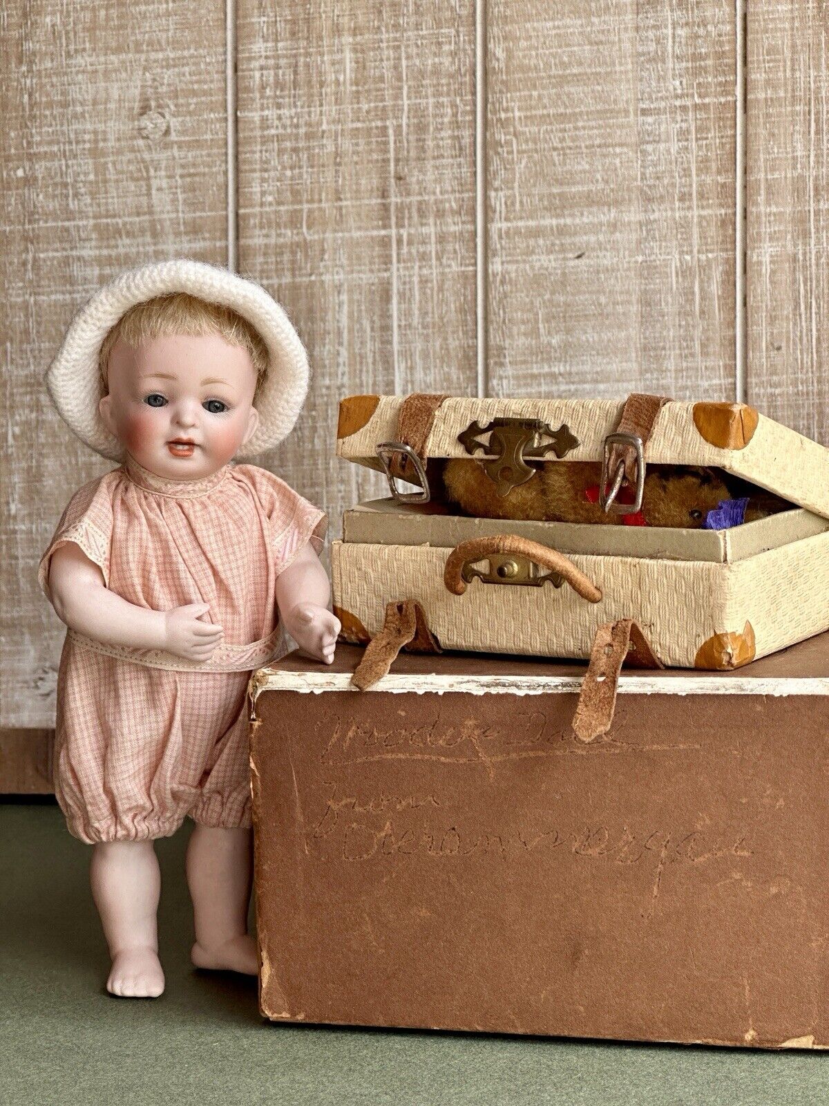 Rare Antique German All Bisque 6.75" Kestner 178 Miniature Toddler Doll + Extras