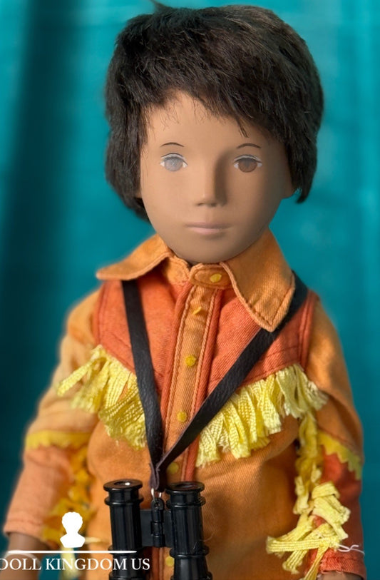 Collectible England Vinyl Brunette Gregor Boy Doll; Native American New Outfit