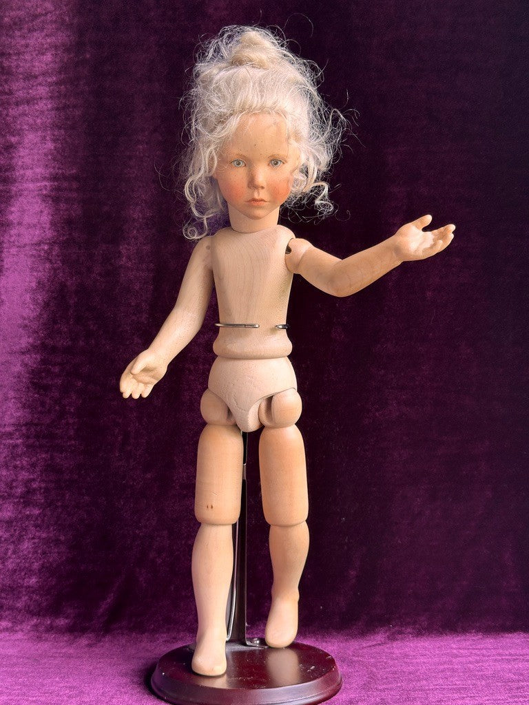OOAK 1987 Collectible 17" Jointed Wooden Doll by German Artist Regina Sandreuter