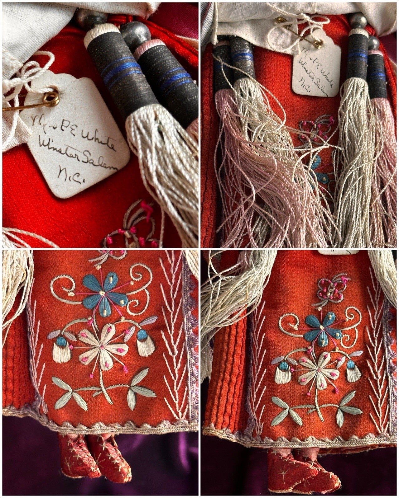 Pair of Antique Door of Hope Mission Carved Wood Cloth Bride and Groom Dolls