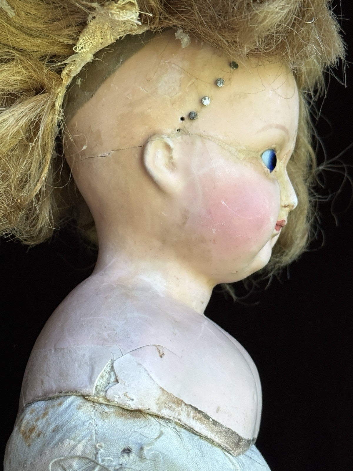 Antique German 26” Wax Over Papier Mache Doll