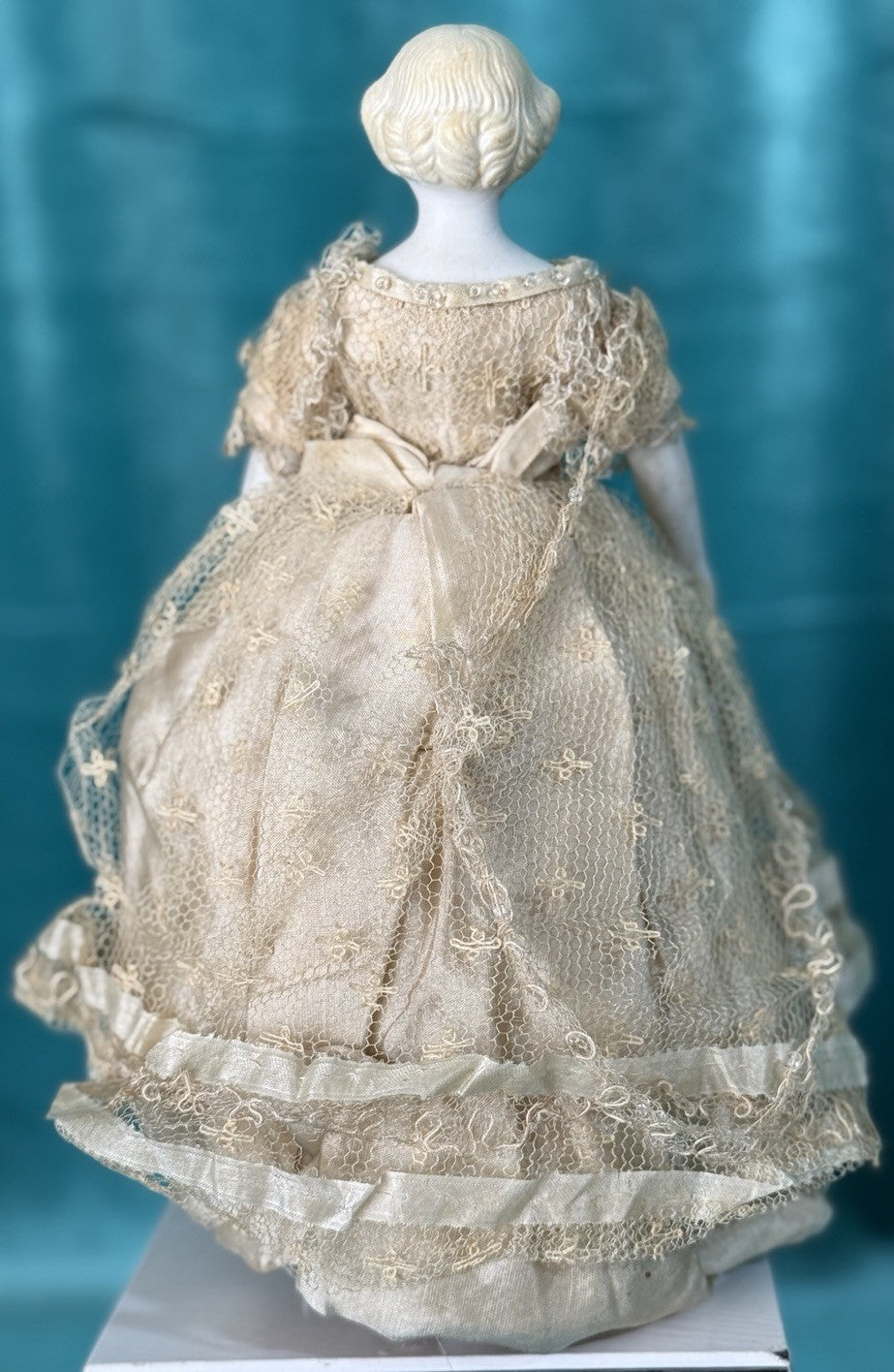 Antique German 8.25” Bisque Cloth Miniature Dollhouse Parian China Doll