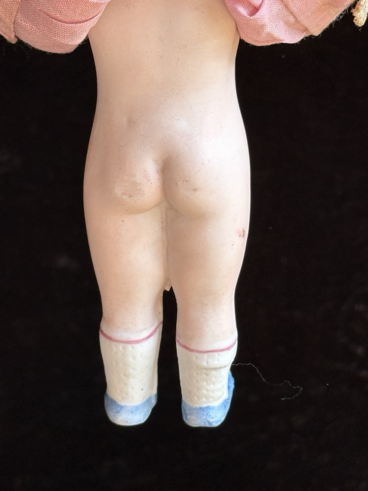 Antique German 7" Hertwig All Bisque Molded Hat Girl Doll