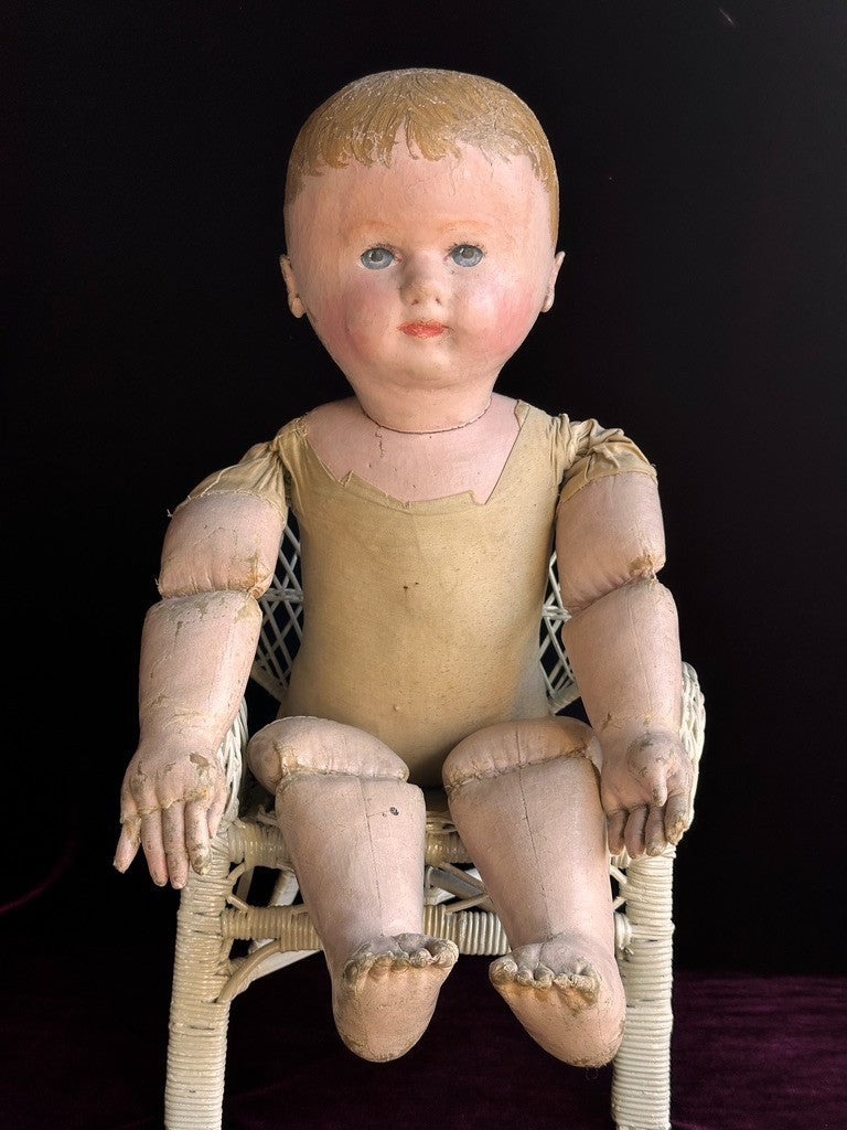 Large Antique American Martha Chase 25" Oil Painted Cloth Baby Doll