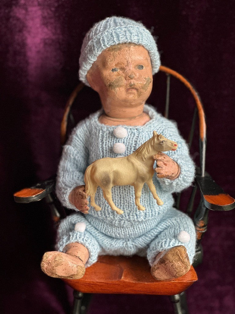 Antique American 12” Schoenhut Wooden Jointed Baby Boy Doll