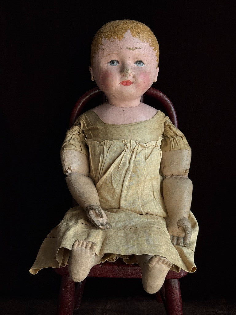 Antique American Martha Chase 20" Oil Painted Cloth Rag Baby Doll