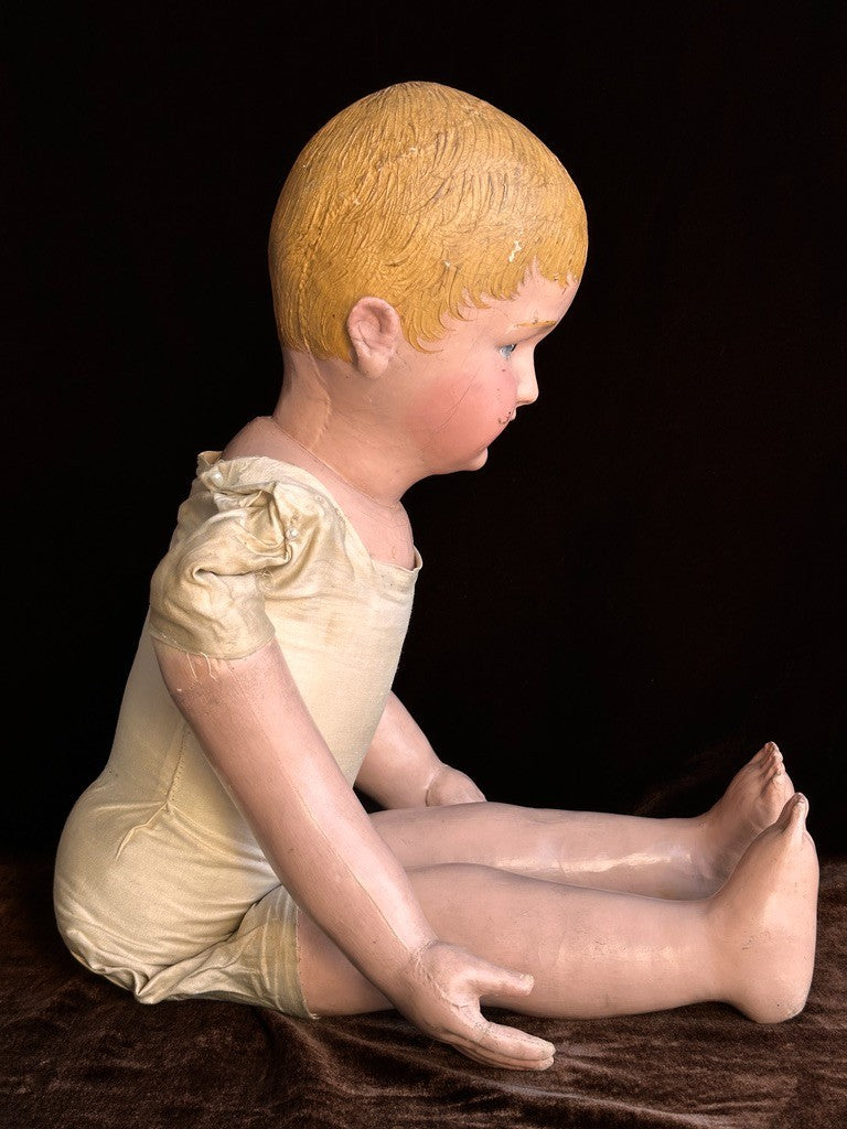 Huge Antique American Martha Chase 28" Oil Painted Cloth Toddler Doll
