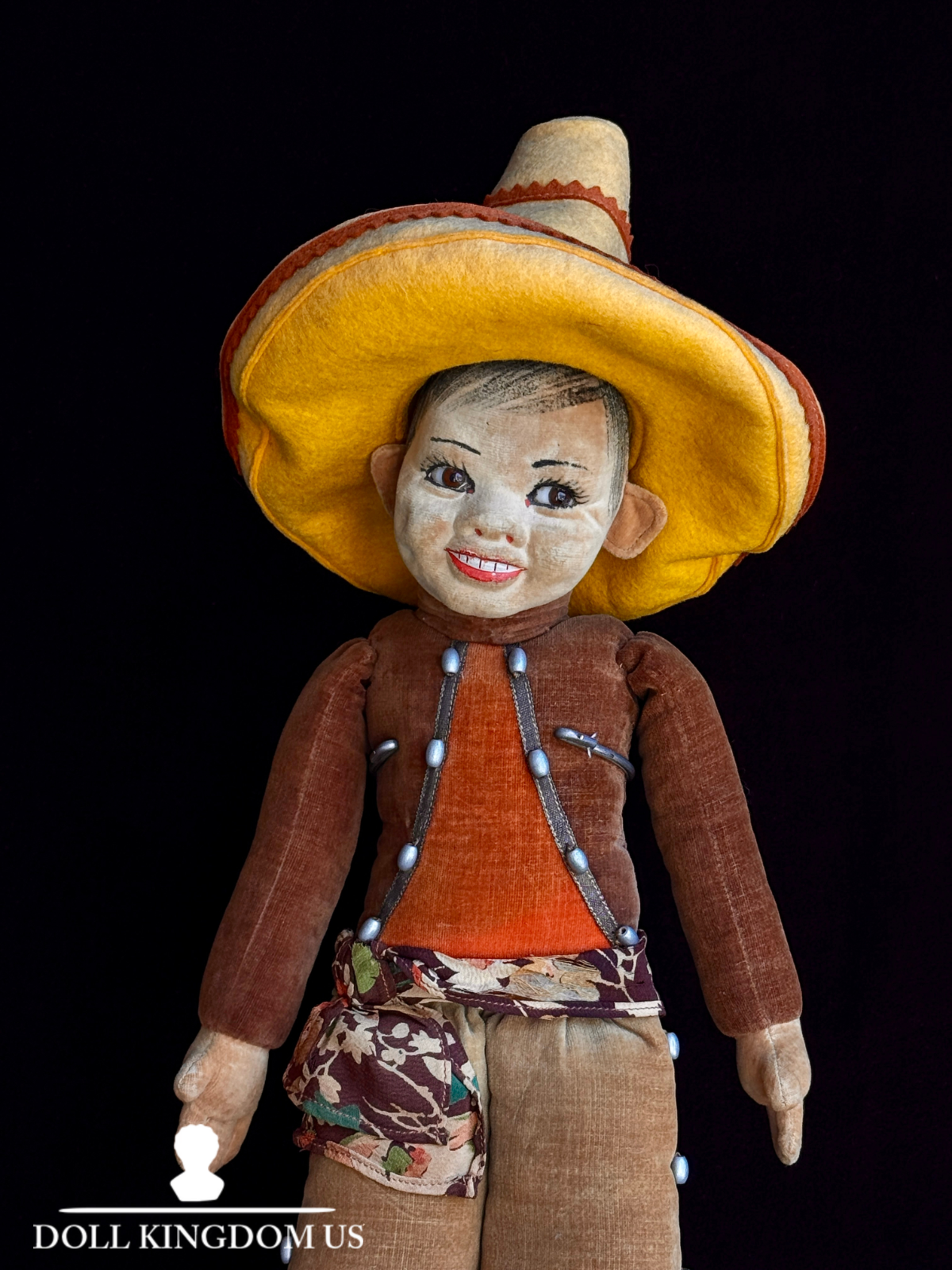 Vintage English 18"-21" Norah Wellings Panchito Mexican Boy Doll Glass Eyes