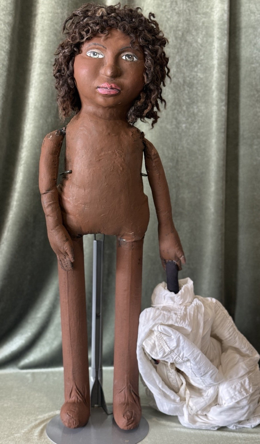 OOAK (?) Handmade Papier-mâché Like AA 29” Doll with Her Toy Doll