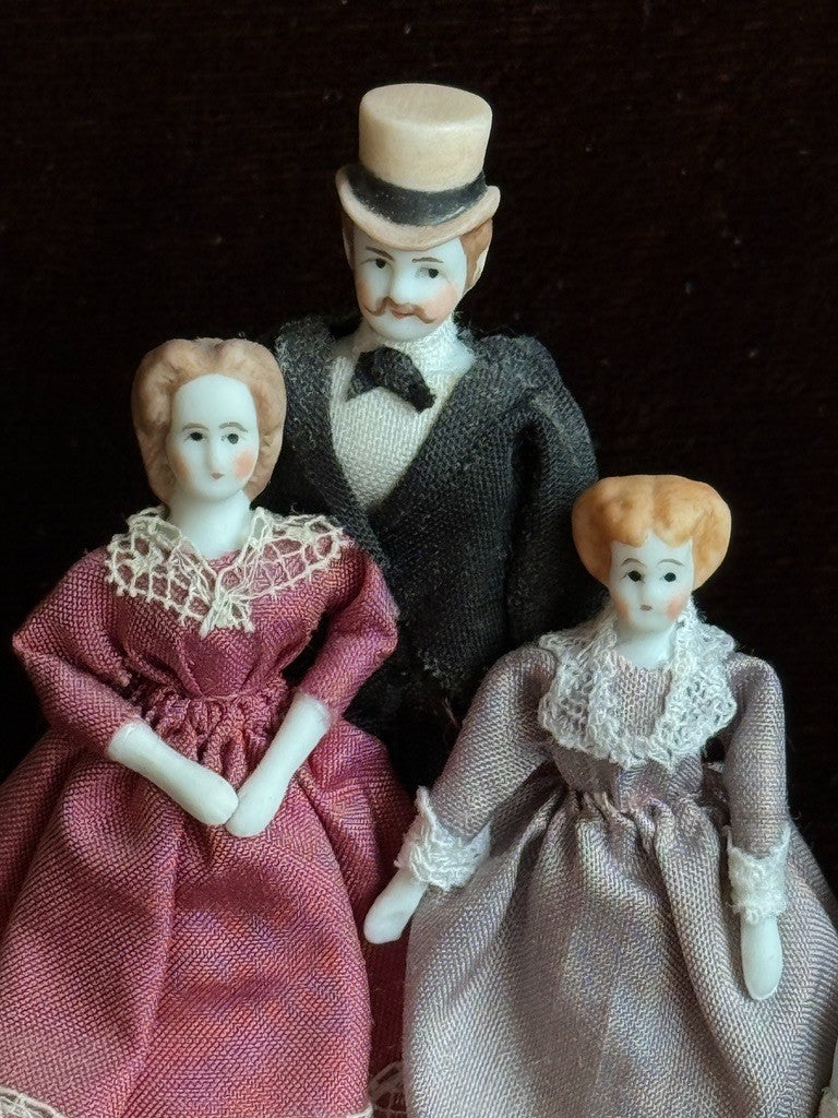 Miniature Porcelain China Doll Display Set in Velvet Shoe by Rosemarie Snyder