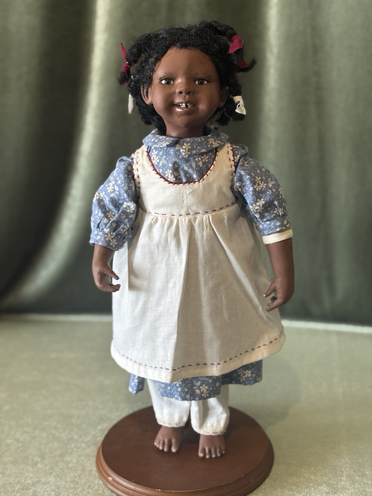 OOAK Artist Handmade Clay Stockinette 15” Doll “Eliza” with Topsy Turvy Doll Box