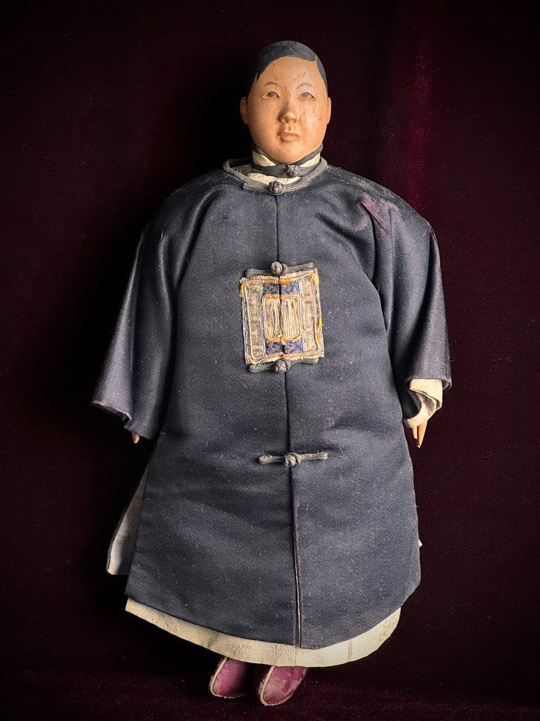 Pair of Antique Door of Hope Mission Carved Wood Cloth Bride and Groom Dolls