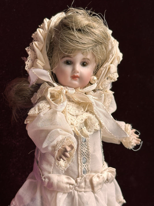 Porcelain Compo Petite 8” Reproduction of Antique French Jumeau Doll