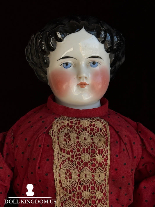 Antique German 19” Flat Top Highbrow China Shoulder Head Doll