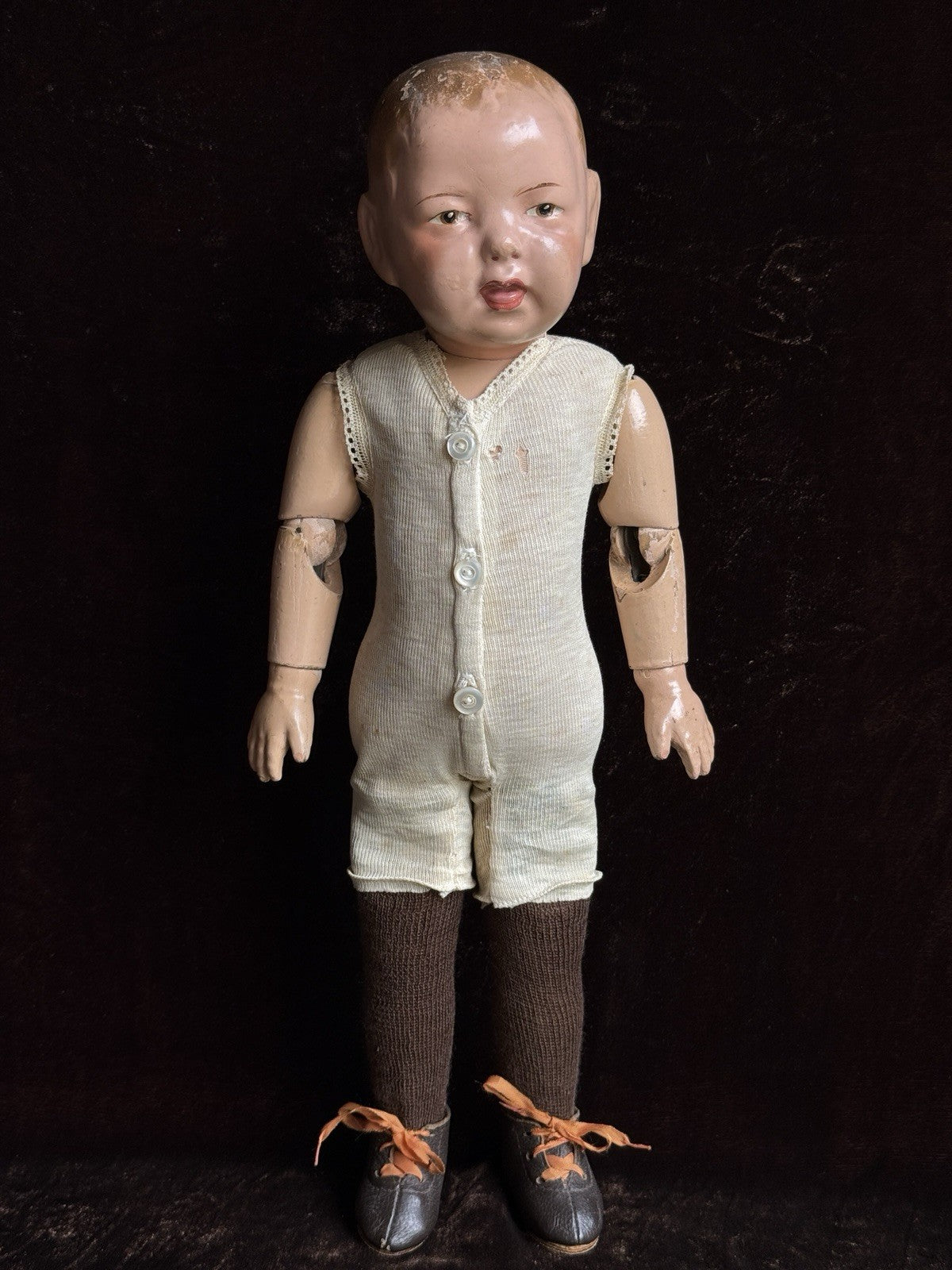 Rare Antique American 15” Schoenhut Tootsie Wootsie Wooden Jointed Boy Doll