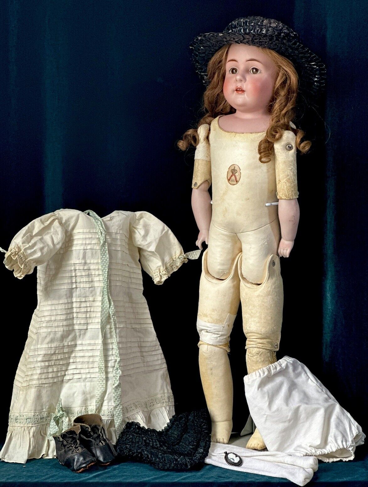 Large 30 JDK Kestner Mold 154 Bisque Head Shoulder Leather Body Doll
