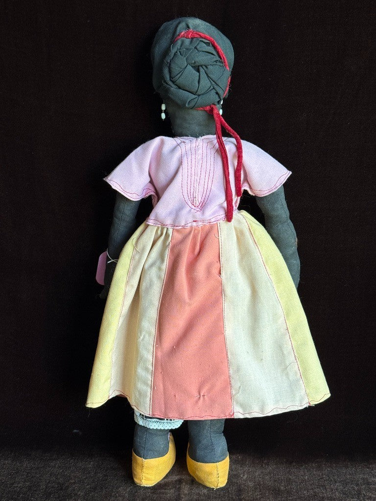 Lot of 2 Vintage Handmade Dark Complexion Cloth Folk Dolls