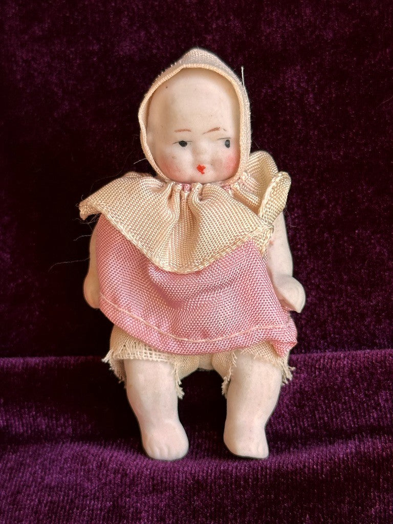 Lot of 2 Miniature 2.75" Antique All Bisque Baby Dollhouse Dolls Made in Japan