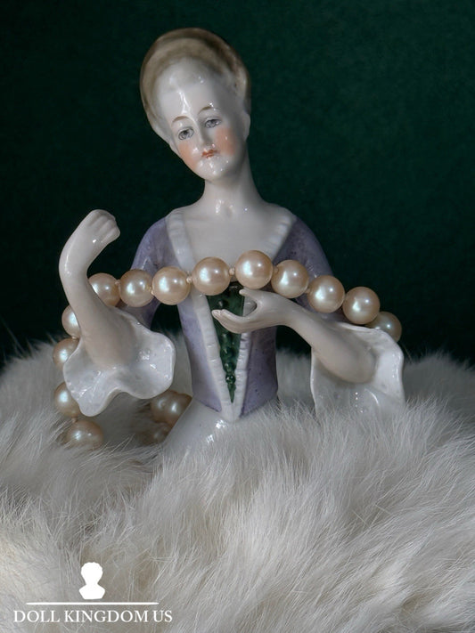 Antique German Porcelain Volkstedt Rudolstadt 3 3/4” Half Doll Pin Cushion
