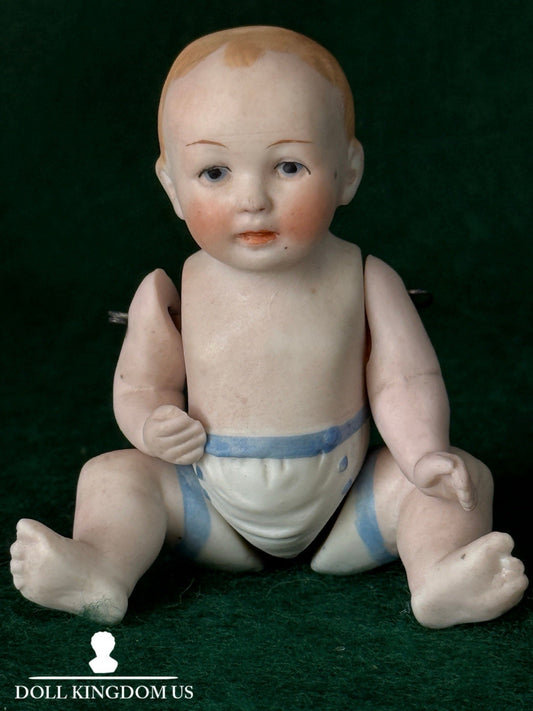 Antique German 4.5" Hertwig (?) Miniature All Bisque Baby Doll Molded Diaper