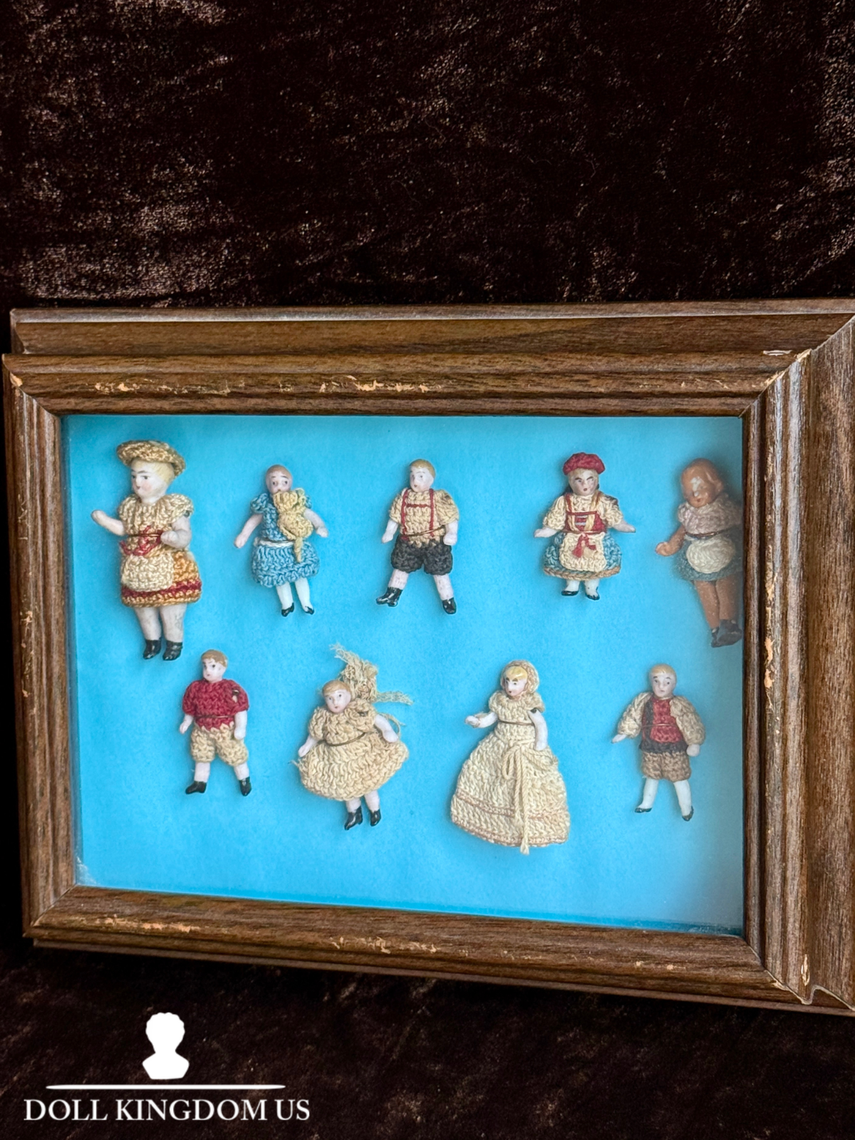 Antique Miniature Hertwig Carl Horn Dolls Framed Display 9 German Bisque Dolls