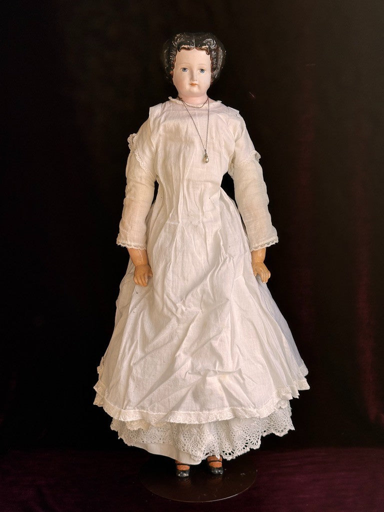 Antique German 26” Dressel Marked Holz-Masse Papier Mache Head Cloth Body Doll